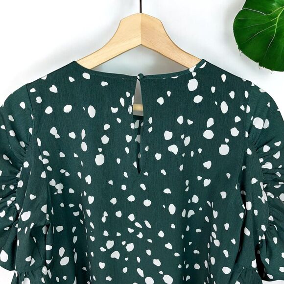 1.STATE Painted Dot Puff Sleeve Top in Forest Green - M | Medium - Picture 8 of 10